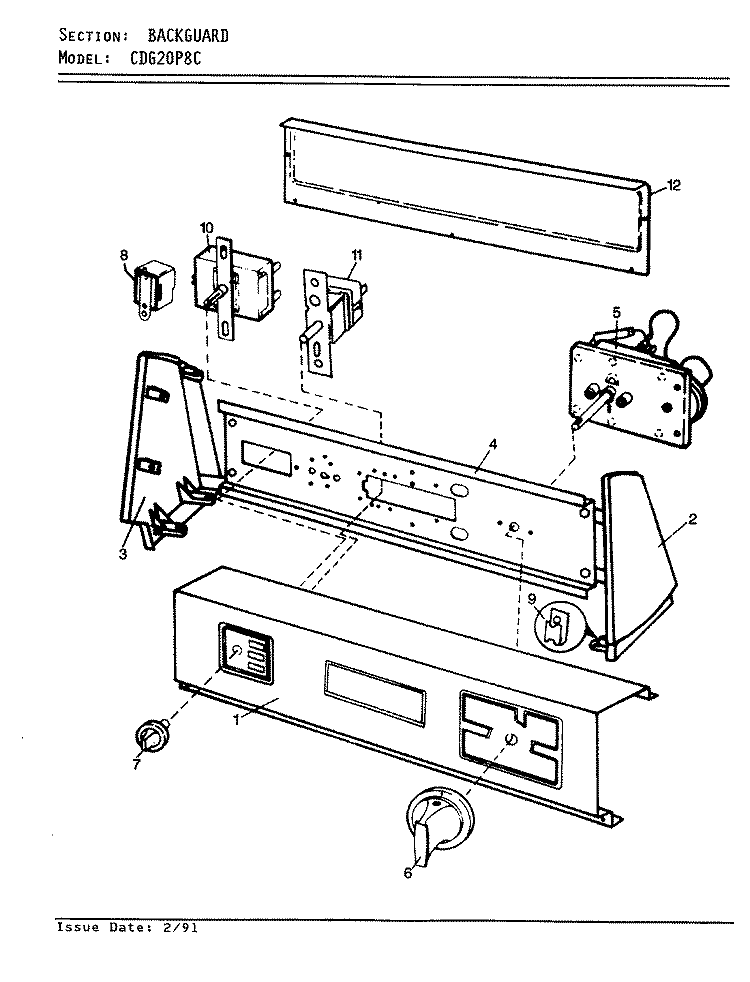 CONTROL PANEL Diagram and Parts List for CDG20P8AC  Crosley Dryer
