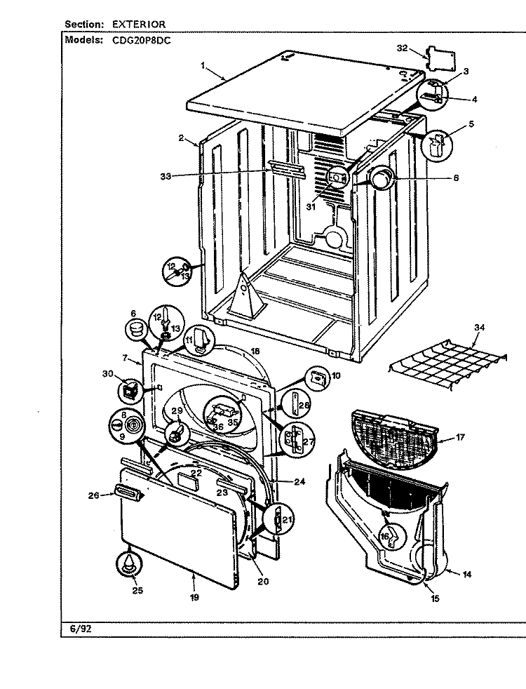EXTERIOR (CDG20P8DC) Diagram and Parts List for CDG20P8DC  Crosley Dryer