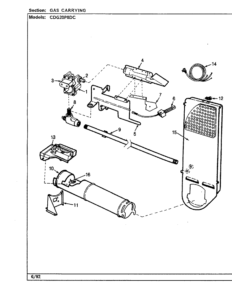 GAS CARRYING (CDG20P8DC) Diagram and Parts List for CDG20P8DC  Crosley Dryer