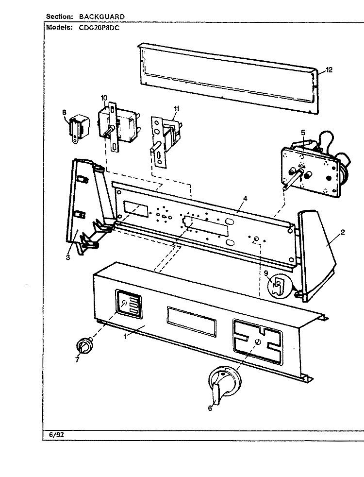 CONTROL PANEL (CDG2P8DC) Diagram and Parts List for CDG20P8DC  Crosley Dryer