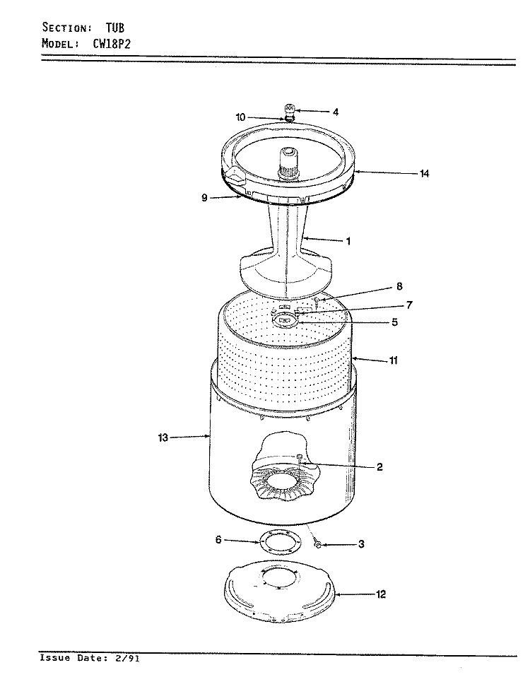 TUB Diagram and Parts List for CW18P2H  Crosley Washer