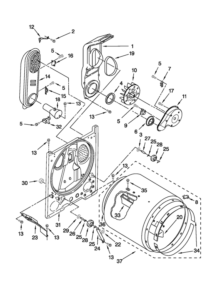 Bulkhead Parts Diagram and Parts List for MGDC200XW1  Maytag Dryer