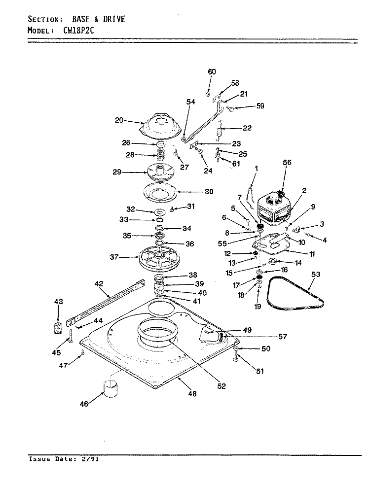 BASE & DRIVE Diagram and Parts List for CW18P2WC  Crosley Washer