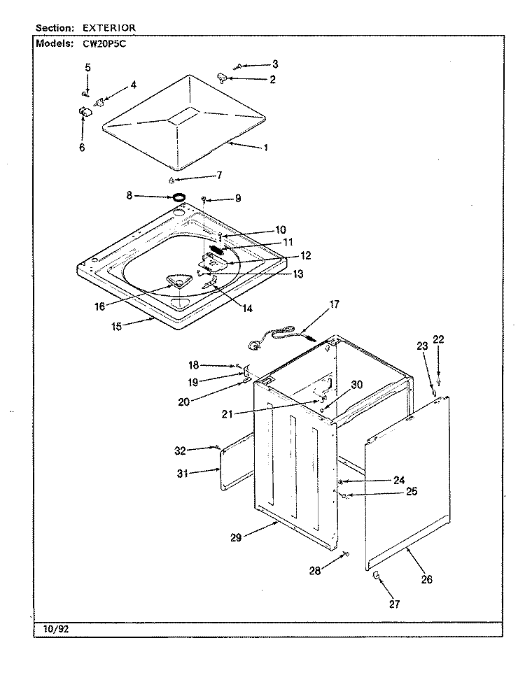EXTERIOR (REV. A - E) Diagram and Parts List for CW20P5AC  Crosley Washer