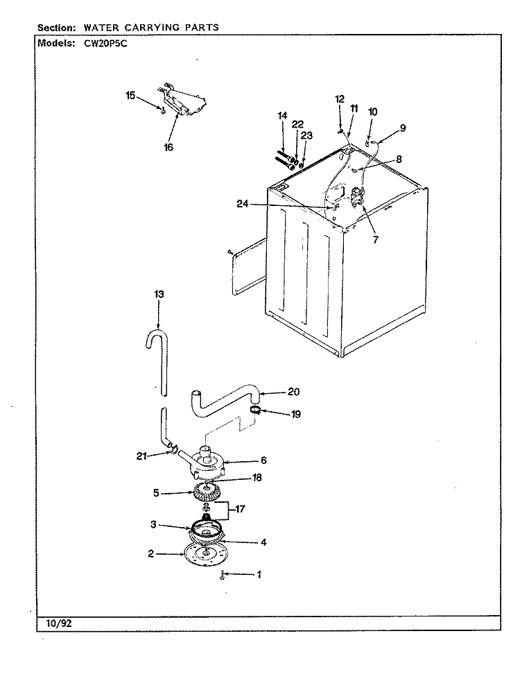 WATER CARRYING (REV. A - E) Diagram and Parts List for CW20P5AC  Crosley Washer