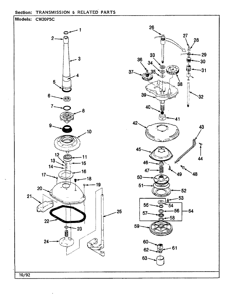 TRANSMISSION & RELATED PARTS (REV. A - E) Diagram and Parts List for CW20P5AC  Crosley Washer