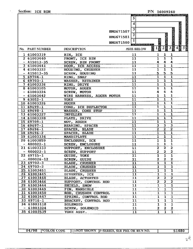 Ice Bin Page 2 Diagram and Parts List for HMG671580  Admiral Refrigerator