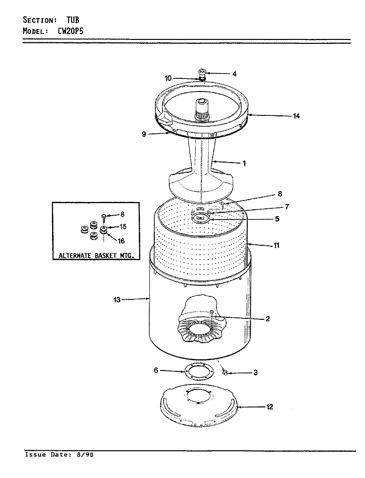 TUB (REV. E) Diagram and Parts List for CW20P5A  Crosley Washer