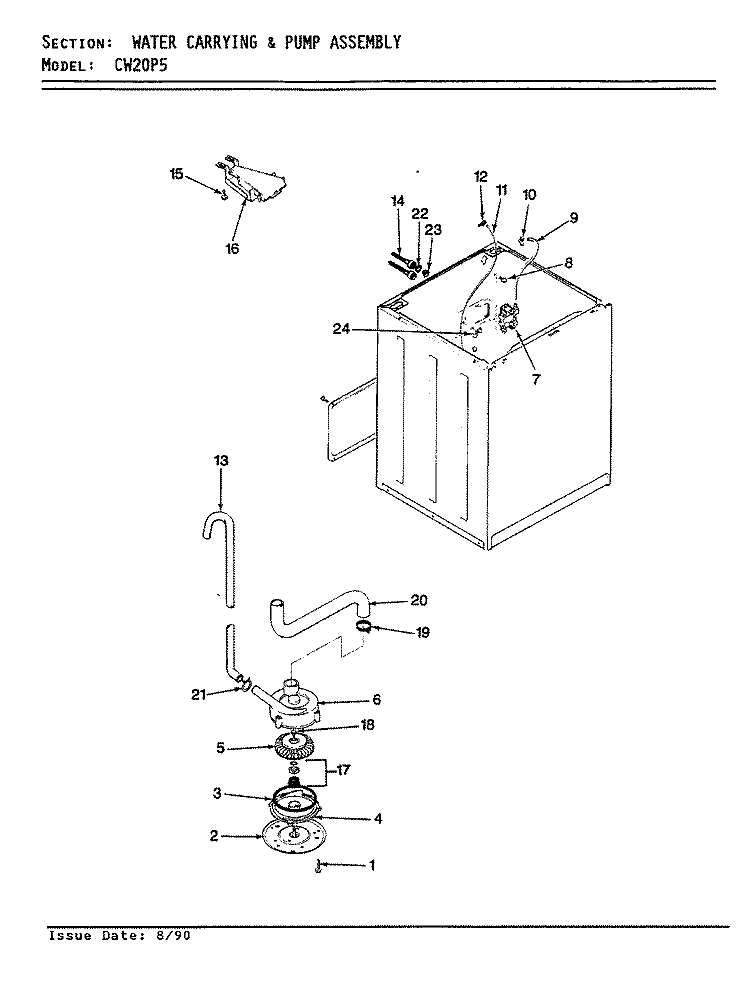 WATER CARRYING (REV. E) Diagram and Parts List for CW20P5A  Crosley Washer