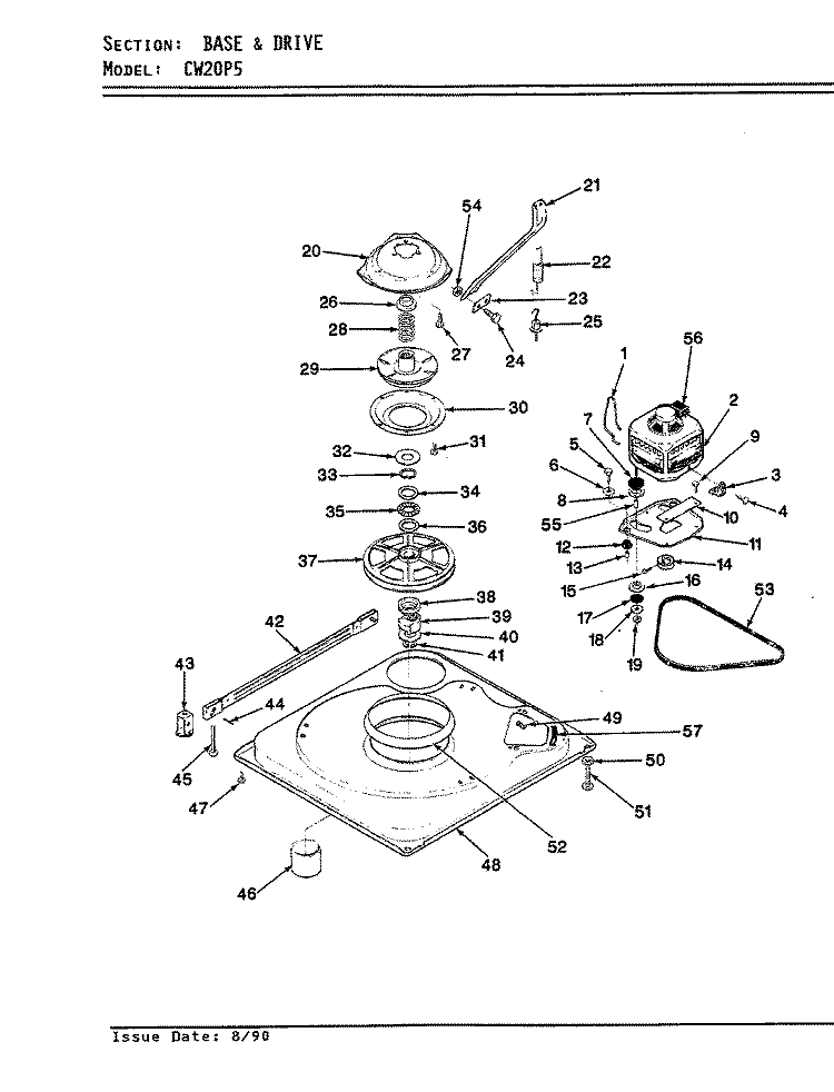 BASE & DRIVE (ORIG. REV. A - D) Diagram and Parts List for CW20P5A  Crosley Washer