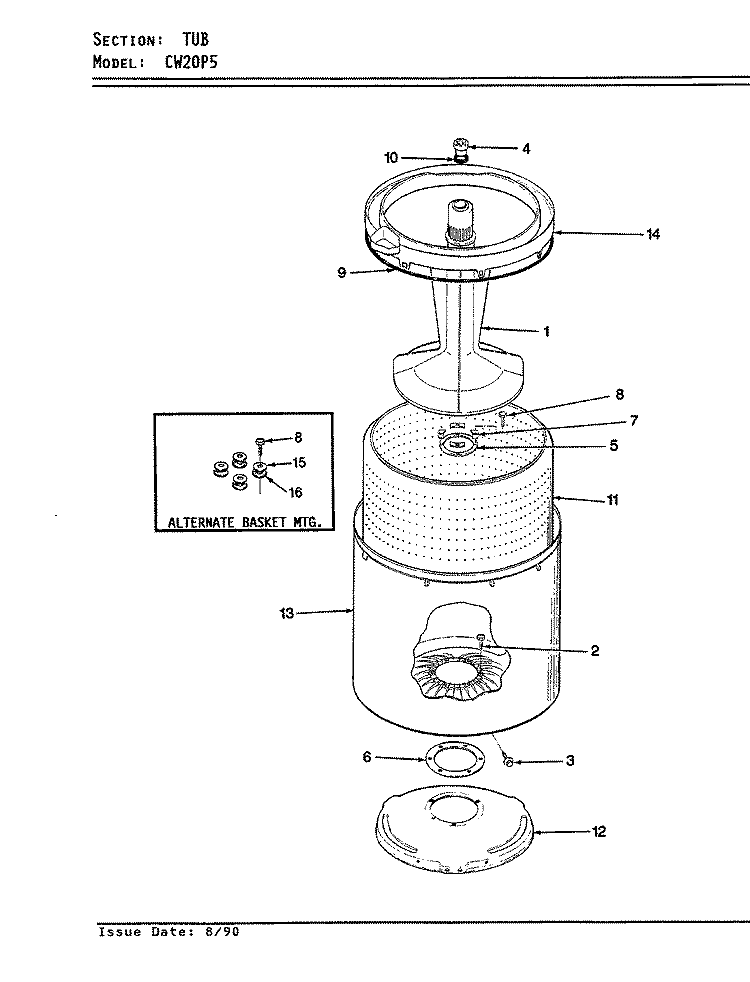 TUB (ORIG. REV. A - D) Diagram and Parts List for CW20P5A  Crosley Washer