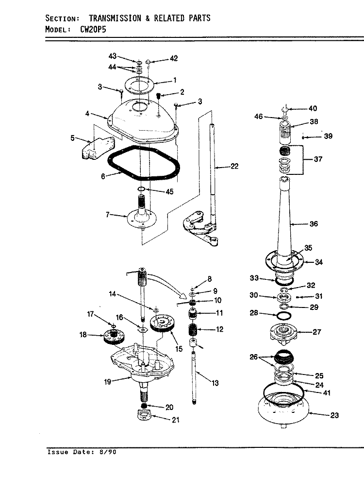 TRANSMISSION (ORIG. REV. A - D) Diagram and Parts List for CW20P5A  Crosley Washer