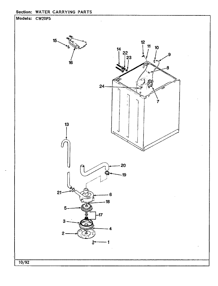 WATER CARRYING (REV. F - K) Diagram and Parts List for CW20P5A  Crosley Washer
