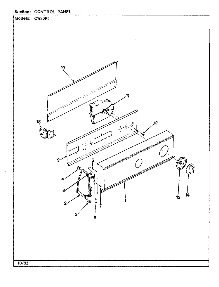 CONTROL PANEL (REV. F - K) Diagram and Parts List for CW20P5A  Crosley Washer