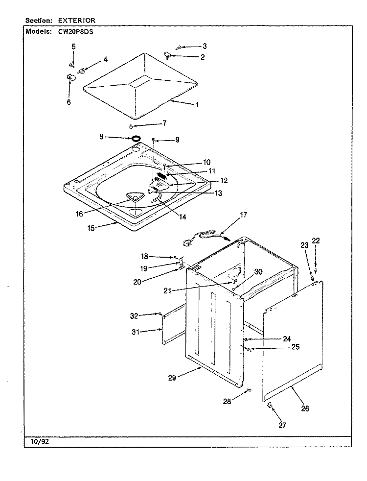 EXTERIOR (CW20P8DS) (REV. A - D) Diagram and Parts List for CW20P8DS  Crosley Washer