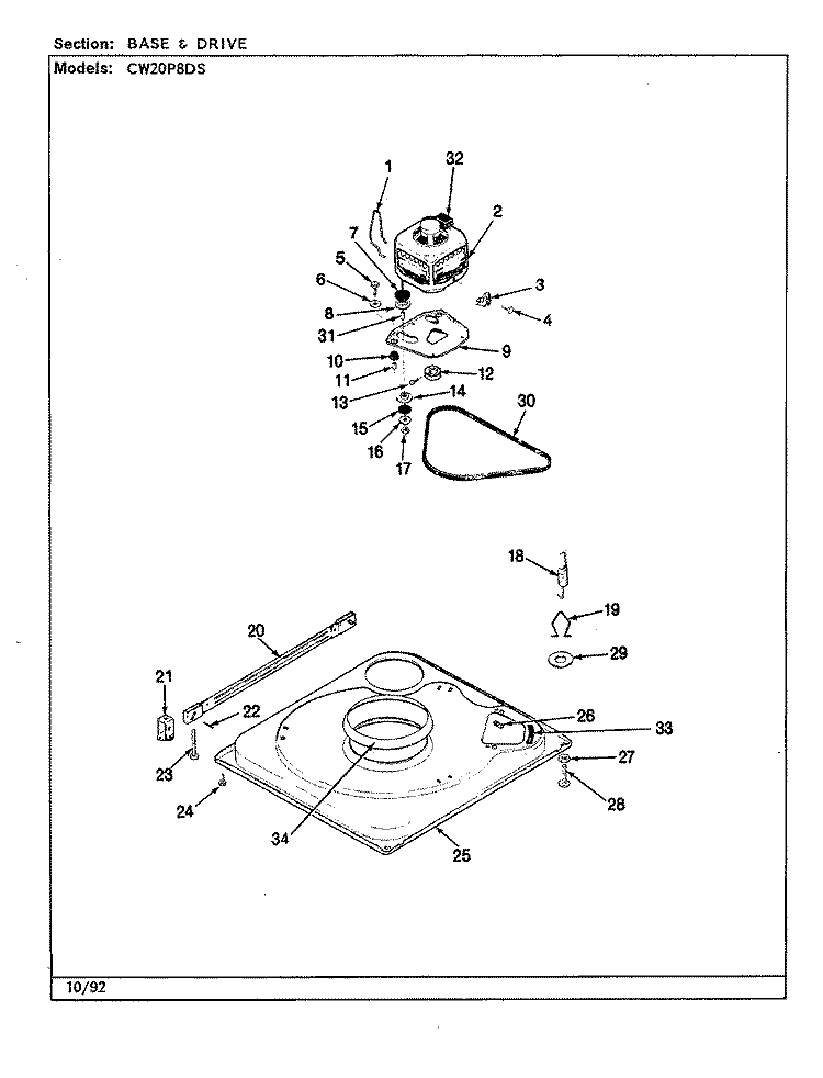 BASE & DRIVE (CW20P8DS) (REV. A - D) Diagram and Parts List for CW20P8DS  Crosley Washer