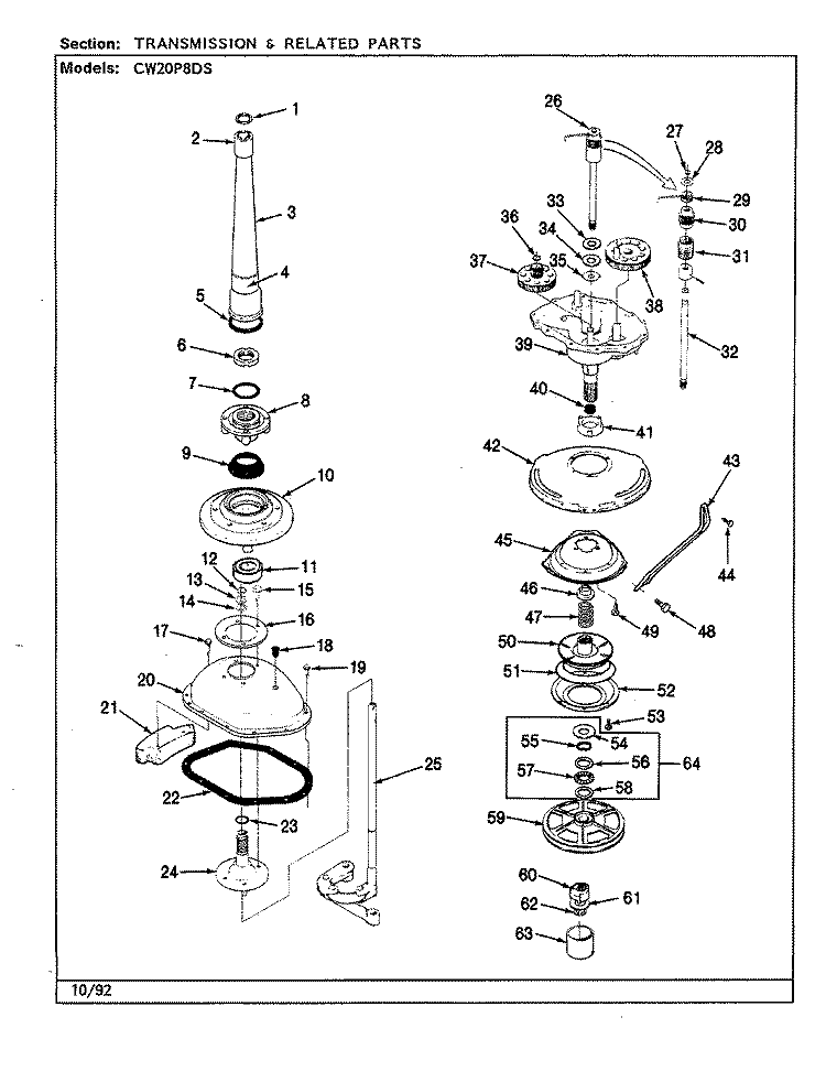 TRANSMISSION (CW20P8DS) (REV. A - D) Diagram and Parts List for CW20P8DS  Crosley Washer