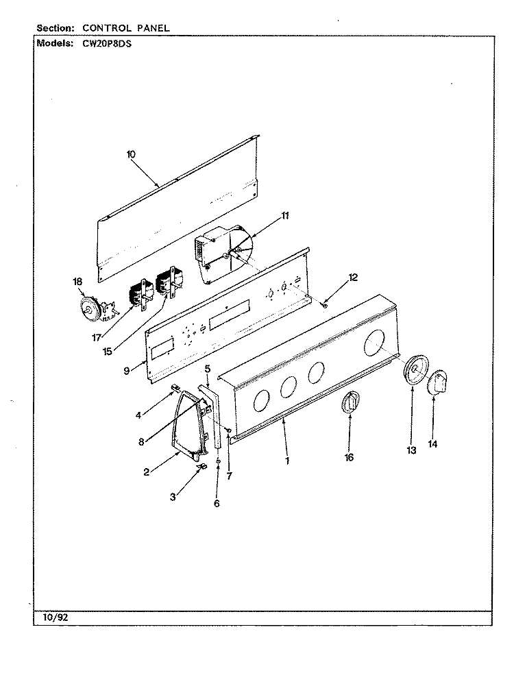CONTROL PANEL (CW20P8DS) (REV. A - D) Diagram and Parts List for CW20P8DS  Crosley Washer