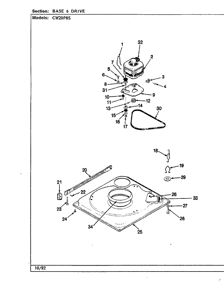 BASE & DRIVE (CW20P8xS) (REV. A - E) Diagram and Parts List for CW20P8AS  Crosley Washer