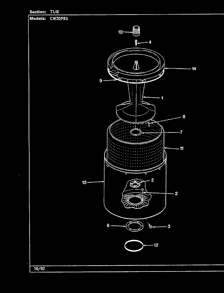 TUB (CW20P8xS) (REV. A - E) Diagram and Parts List for CW20P8AS  Crosley Washer