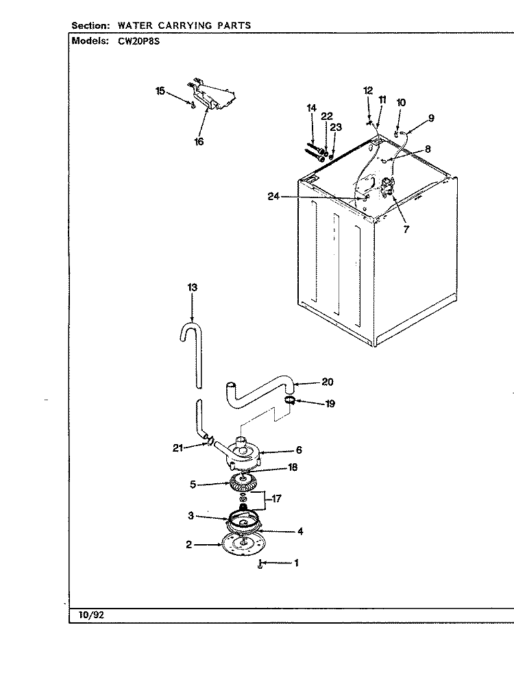 WATER CARRYING (CW20P8xS) (REV. A - E) Diagram and Parts List for CW20P8AS  Crosley Washer