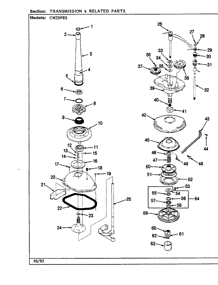 TRANSMISSION (CW20P8xS) (REV. A - E) Diagram and Parts List for CW20P8AS  Crosley Washer