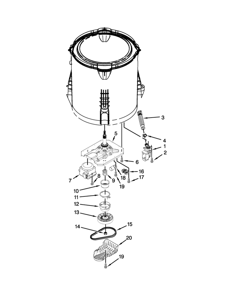 Gearcase, Motor And Pump Parts Diagram and Parts List for 4GNTW4600YQ2  Amana Washer
