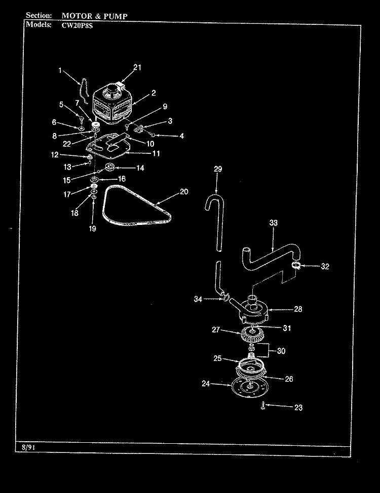 MOTOR & PUMP (CW20P8xS) (ORIGINAL) Diagram and Parts List for CW20P8AS  Crosley Washer