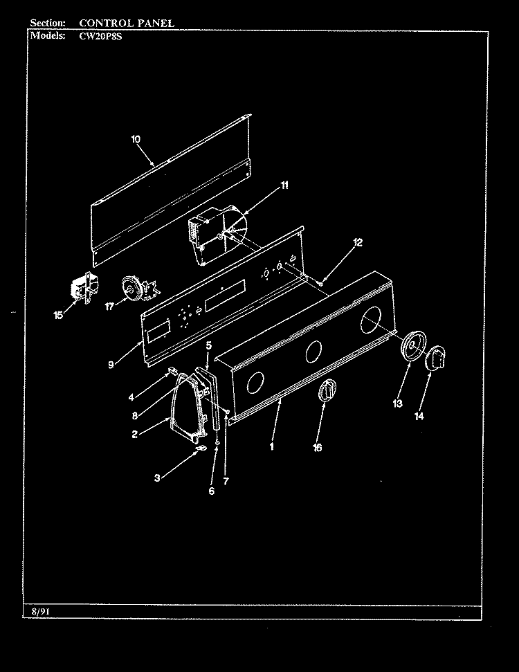 CONTROL PANEL (CW20P8xS) (ORIGINAL) Diagram and Parts List for CW20P8AS  Crosley Washer