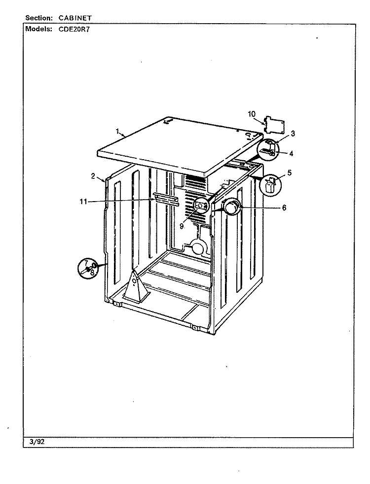 CABINET (REV. A - B) Diagram and Parts List for CDE20R7W  Crosley Dryer