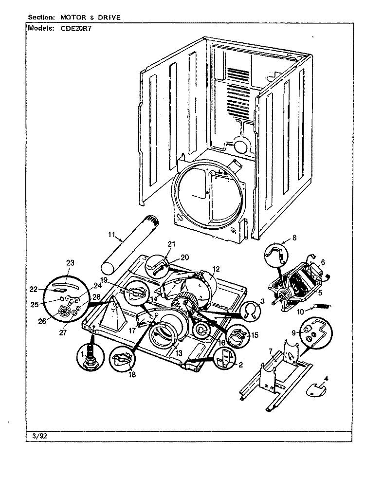 MOTOR & DRIVE (REV. A - B) Diagram and Parts List for CDE20R7A  Crosley Dryer