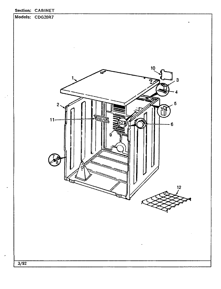 CABINET Diagram and Parts List for CDG20R7W  Crosley Dryer