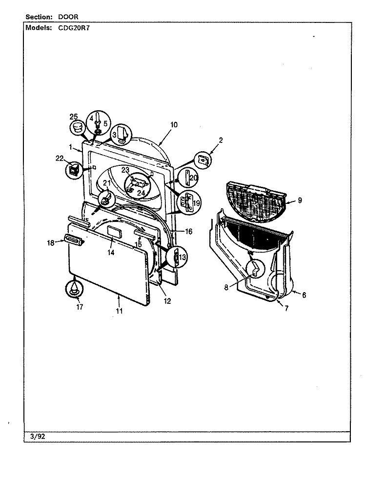 DOOR Diagram and Parts List for CDG20R7W  Crosley Dryer
