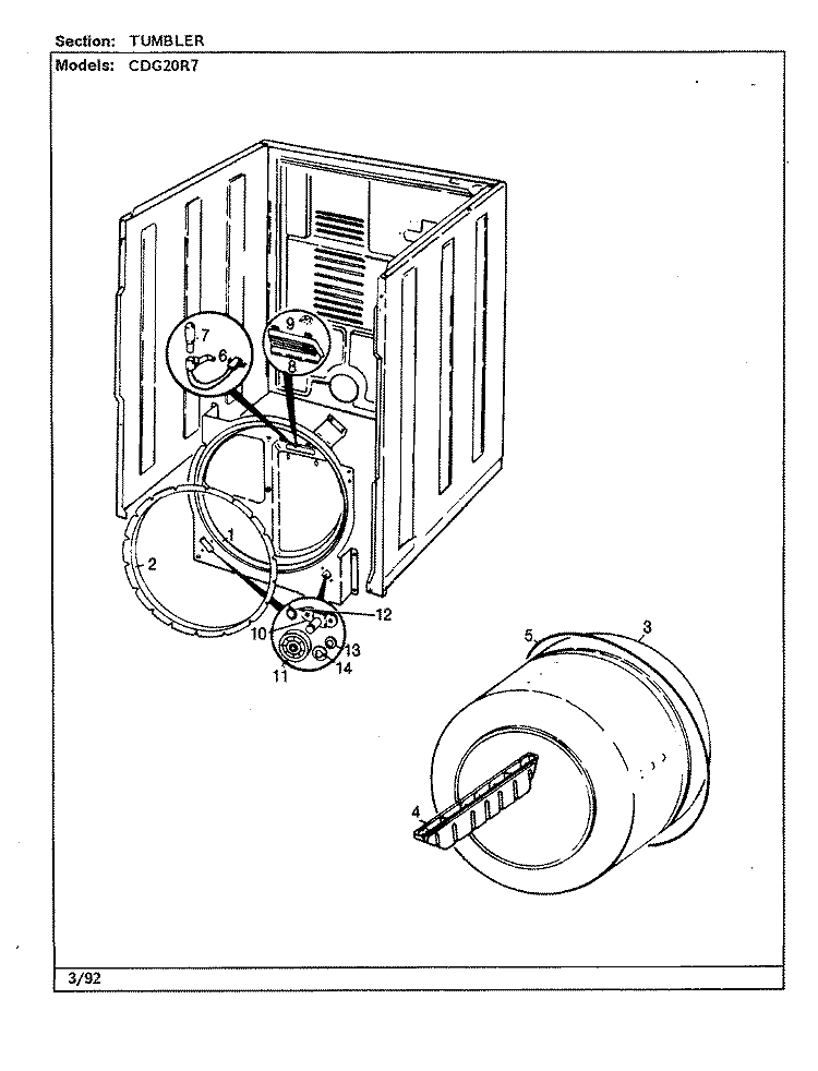 TUMBLER Diagram and Parts List for CDG20R7W  Crosley Dryer