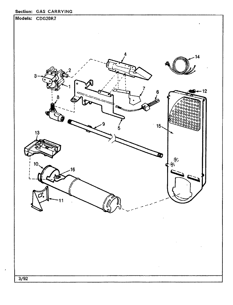 GAS CARRYING Diagram and Parts List for CDG20R7W  Crosley Dryer