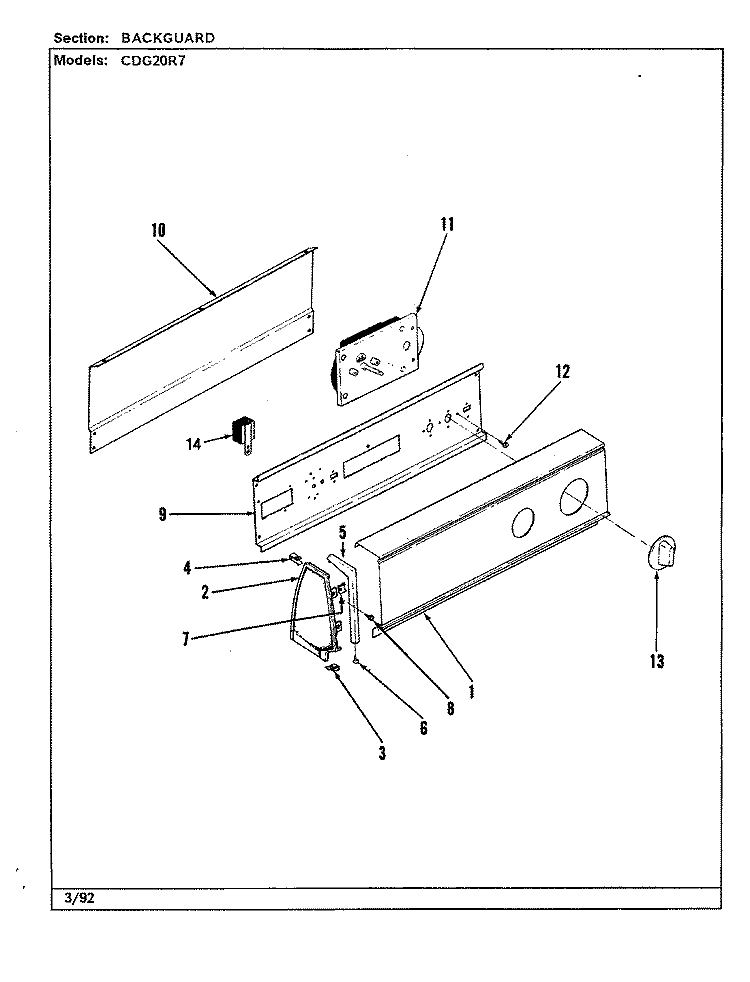 CONTROL PANEL Diagram and Parts List for CDG20R7W  Crosley Dryer