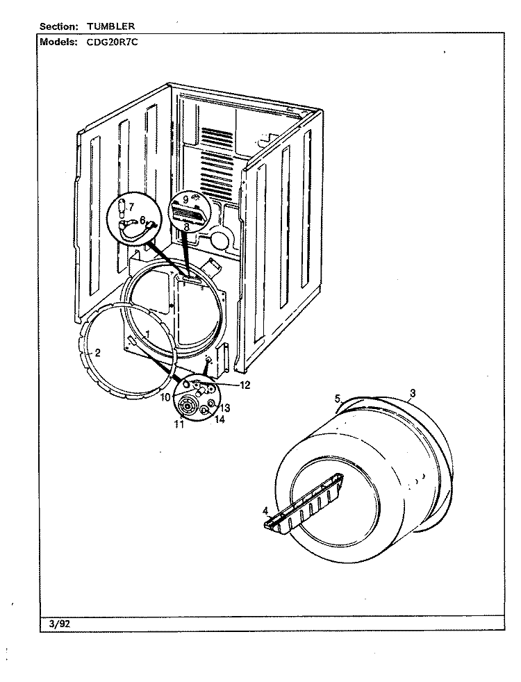 TUMBLER Diagram and Parts List for CDG20R7WC  Crosley Dryer