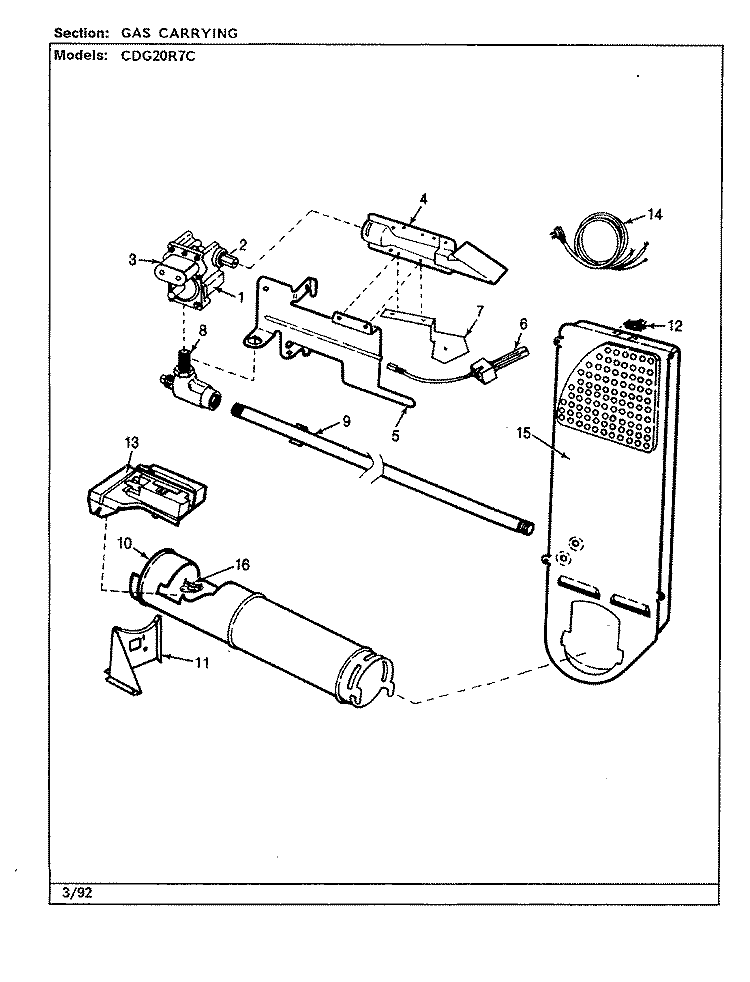 GAS CARRYING Diagram and Parts List for CDG20R7WC  Crosley Dryer