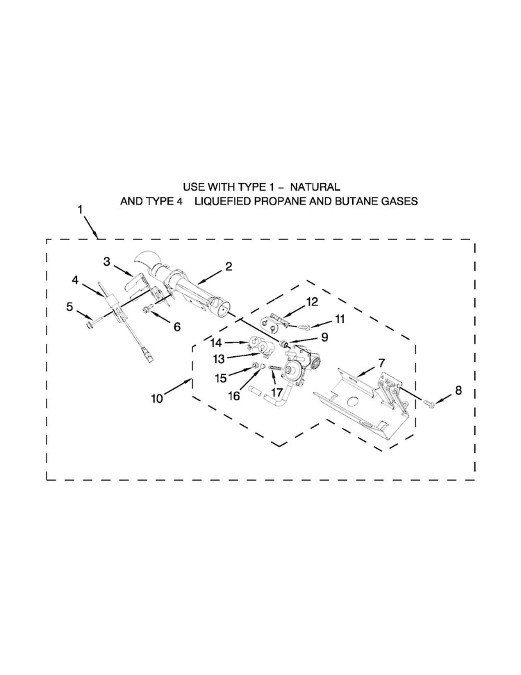 Burner Assembly Diagram and Parts List for MGDB850YW3  Maytag Dryer