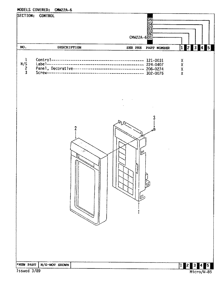 CONTROL PANEL (CMW22A6) Diagram and Parts List for CMW22A2  Crosley Microwave