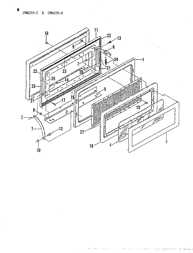 DOOR Diagram and Parts List for CMW22A2  Crosley Microwave