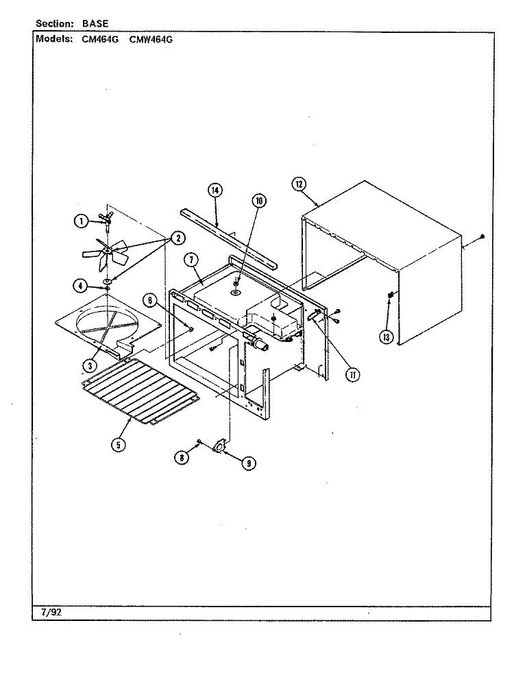 BASE & CAVITY Diagram and Parts List for CM464G  Crosley Microwave