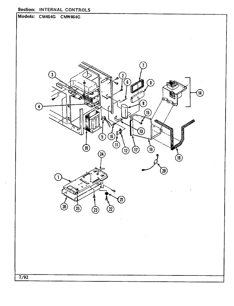 INTERNAL CONTROLS Diagram and Parts List for CM464G  Crosley Microwave