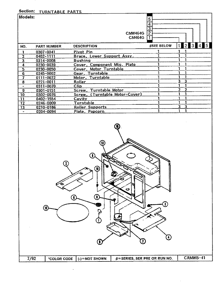 TURNTABLE Diagram and Parts List for CM464G  Crosley Microwave