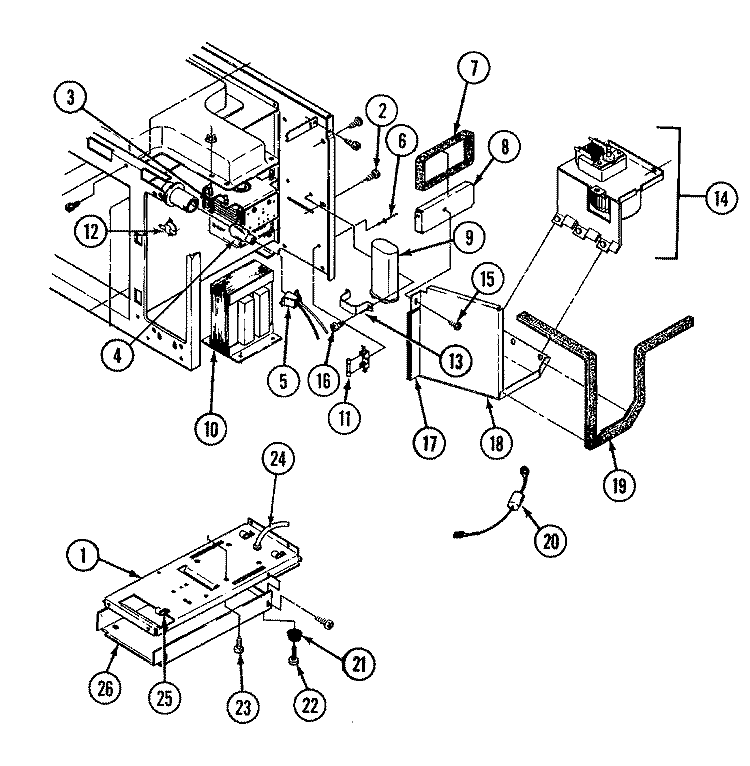 INTERNAL CONTROLS Diagram and Parts List for CR4200  Crosley Microwave