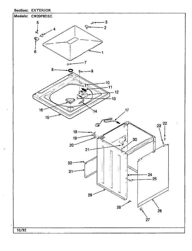 EXTERIOR (CW20P8DSC) (REV. A - D) Diagram and Parts List for CW20P8DSC  Crosley Washer