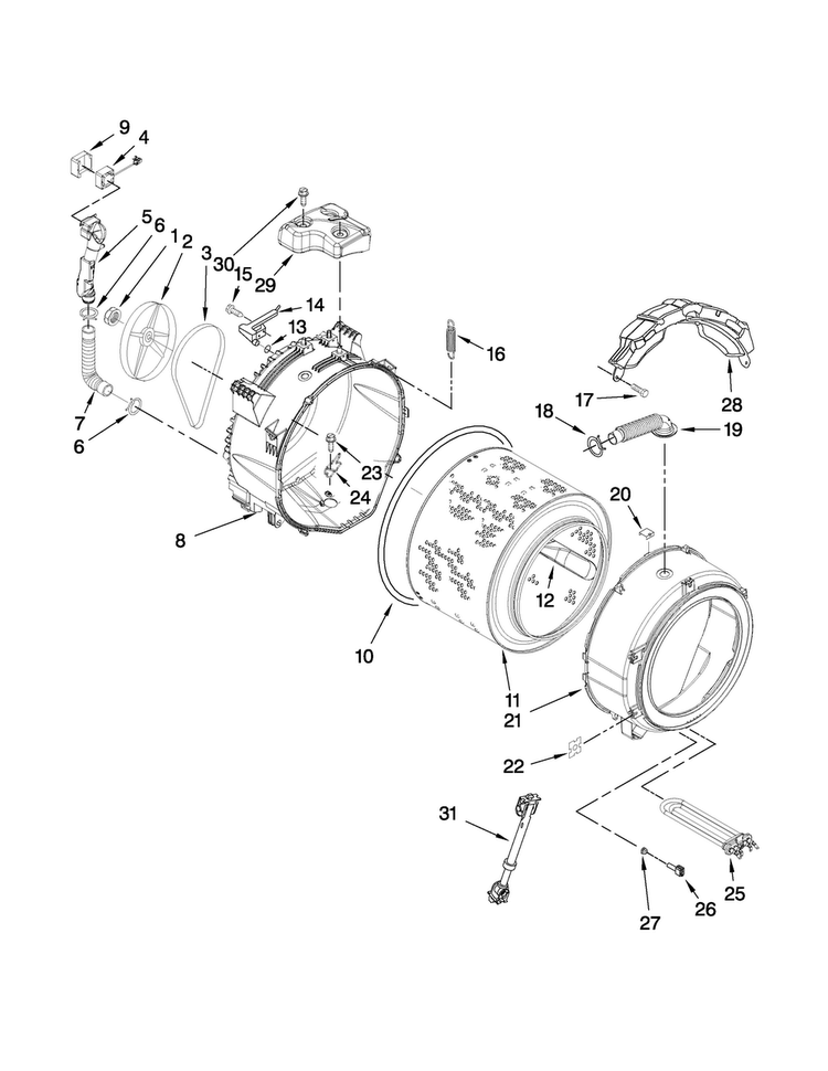 Tub And Basket Parts Diagram and Parts List for MHWE550WR00  Maytag Washer