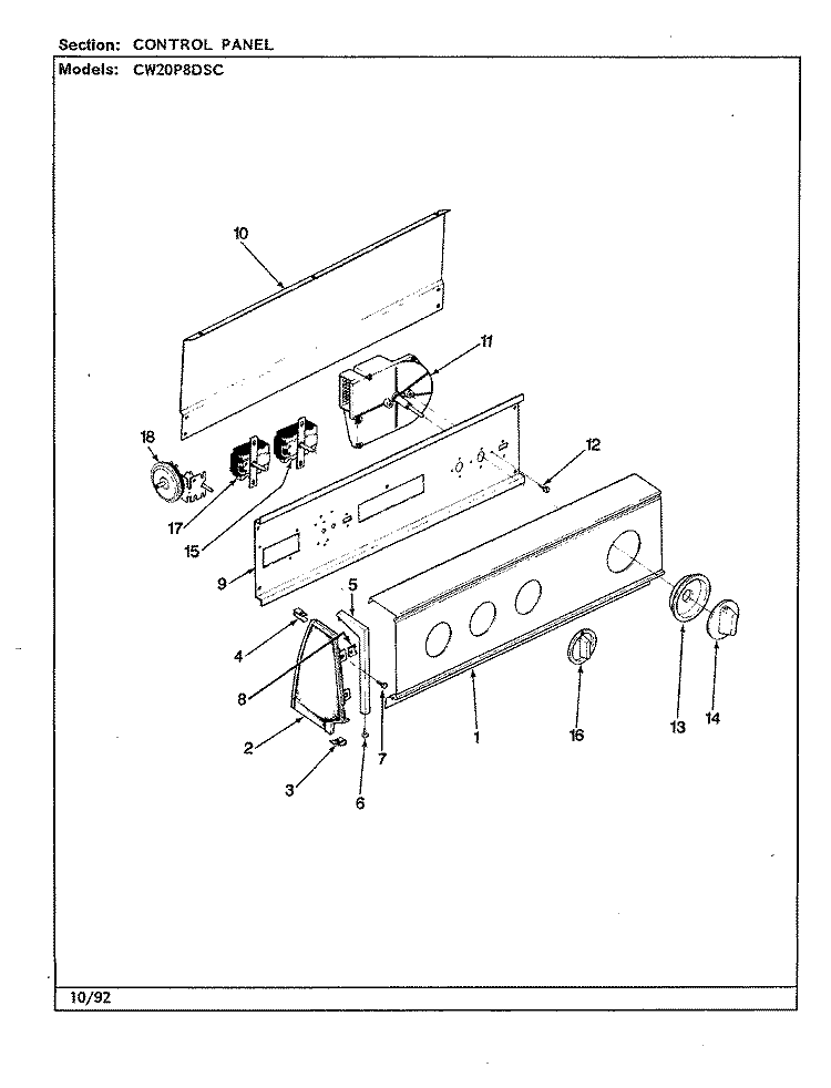 CONTROL PANEL (REV. A - D) (CW20P8DSC) Diagram and Parts List for CW20P8DSC  Crosley Washer