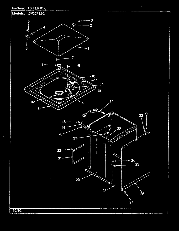 EXTERIOR (CW20P8xSC) (REV. A - E) Diagram and Parts List for CW20P8WSC  Crosley Washer