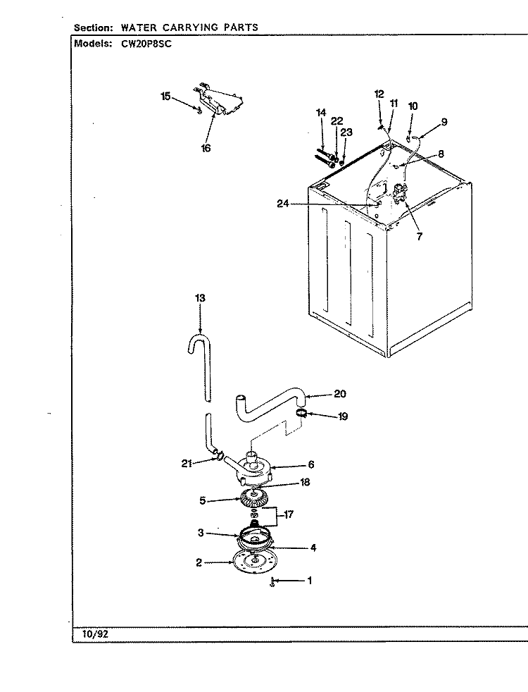 WATER CARRYING (CW20P8xSC) (REV. A - E) Diagram and Parts List for CW20P8ASC  Crosley Washer